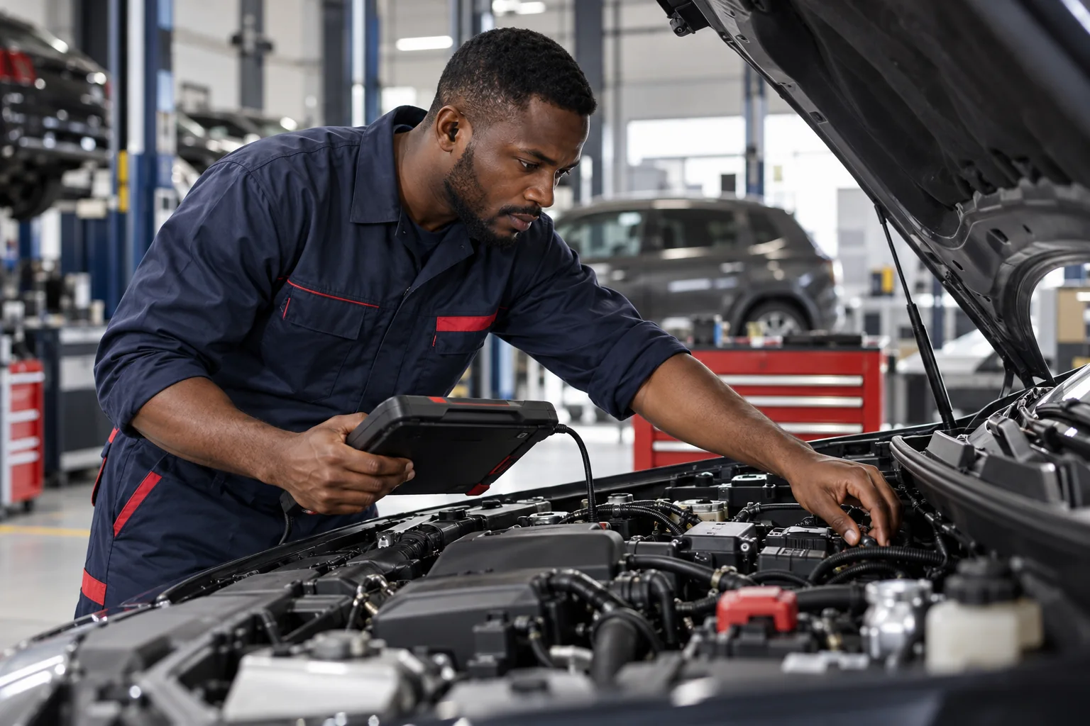 Mécanicien réalisant un diagnostic automobile